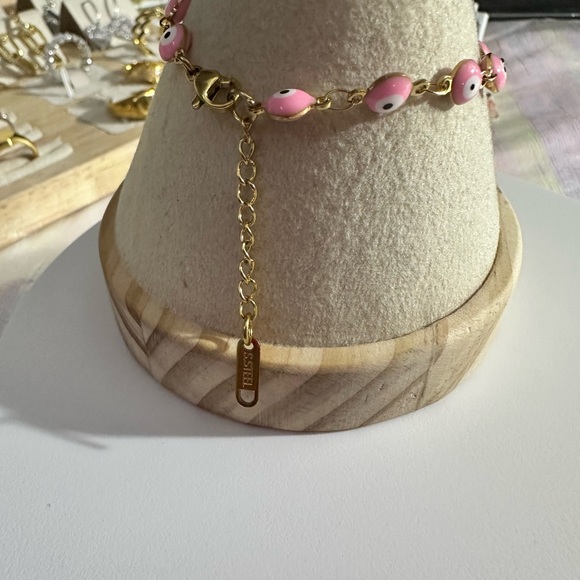 New gold stainless steel pink  evil eye bracelet - Picture 4 of 4
